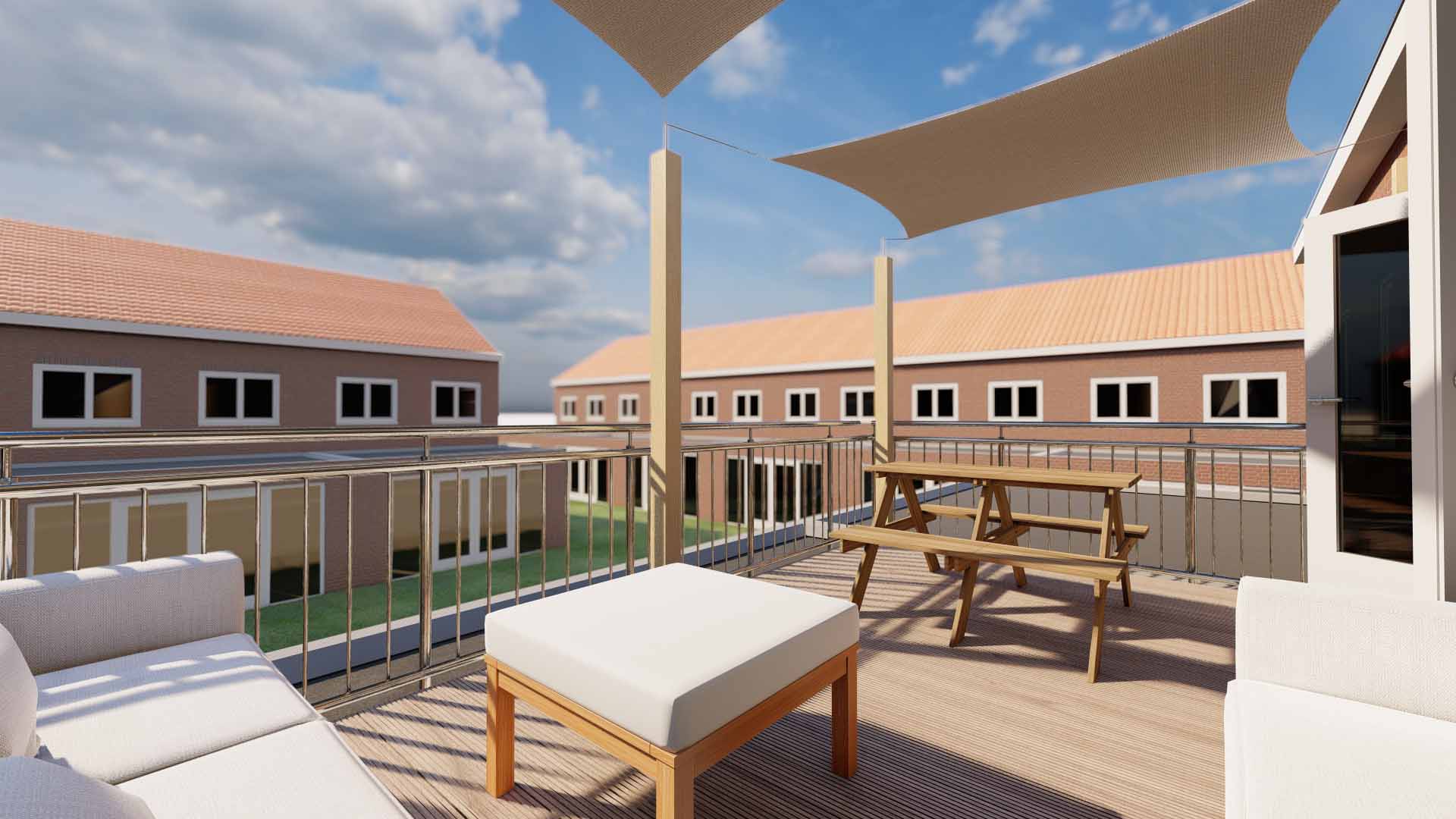 Dakterras op aanbouw uitzicht